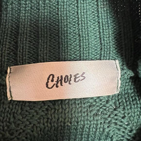 CHOLES Vestidos - Green - Cable Knit Sweater - Drop Sleeve - Mock Turtle Neck L - Picture 11 of 13